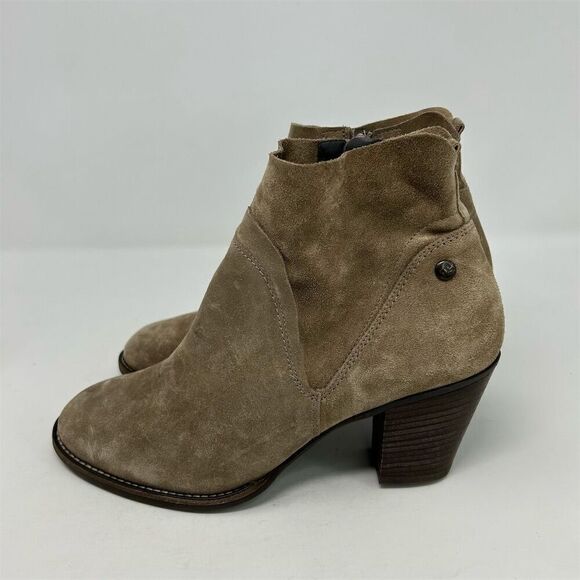 Paul Green Taupe Light Brown Suede Ankle Booties Size 6.5 Casual Block Heel - Picture 6 of 12